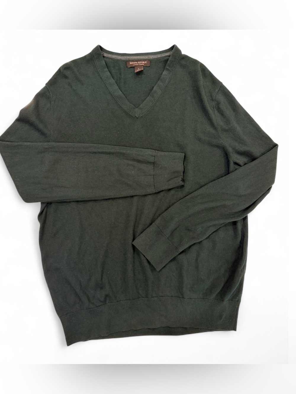 Banana Republic Luxury Blend Silk Cashmere V-Neck Sweater Green L 75% Silk